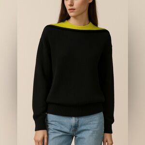 Alexander Wang Wool Color Block Sweater XS Black Neon Trim Quiet Luxury Chic